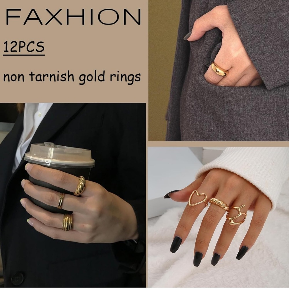 12Pcs Gold Stackable Rings Set, 18K Gold Plated Open Stacking Knuckle Ri… - Picture 4 of 8